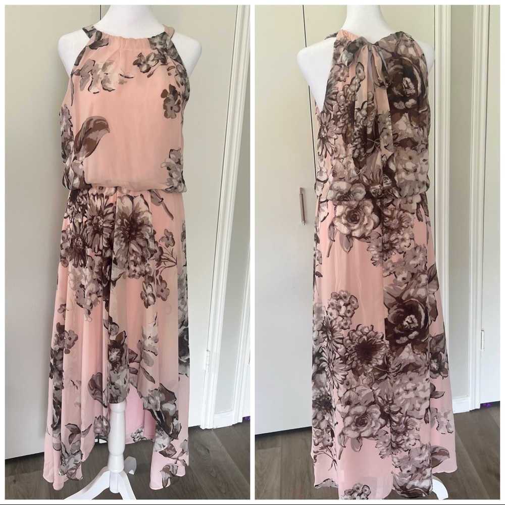 Ronni Nicole | High-Low Maxi pink and grey floral dress